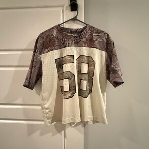 Athletic Mesh Number 58 Jersey Top - Cream & Brown - Hollister